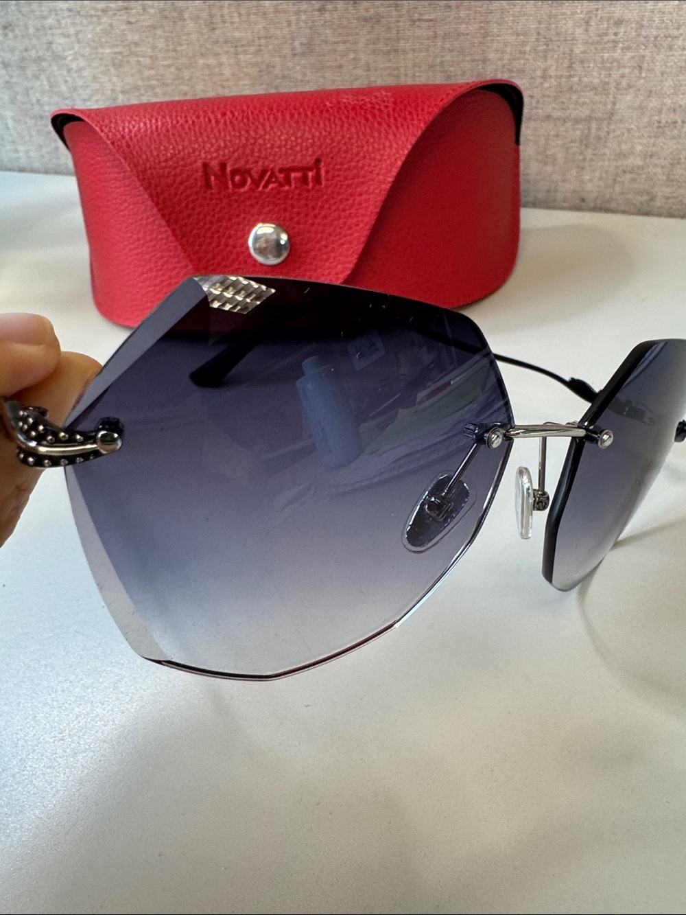 Authentic Novattti Women’s Rimless Gradient Gray Italian Sunglasses NEW - Picture 5 of 10